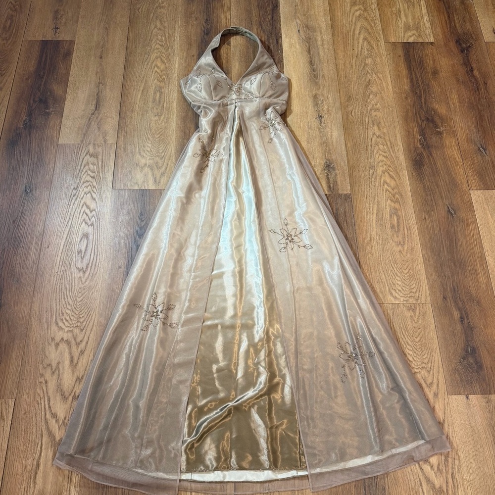 Vintage Y2K Beaded Dress Vintage Beaded Dress Fairy Romantic Gold Prom Dress